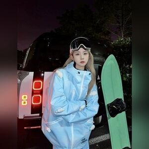 Light Blue Women's Snow Jacket with Cloud Accents